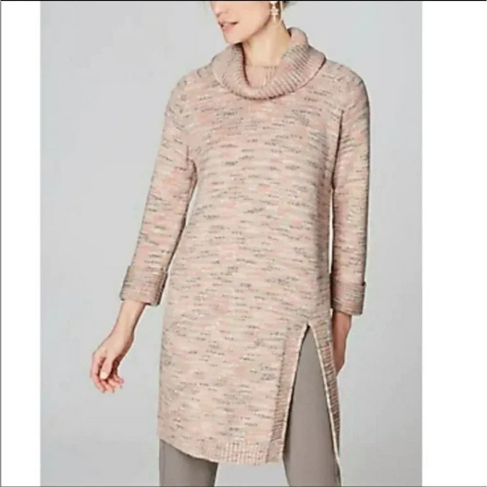 J Jill Sweater Womens Small Petite Pink Cowl Neck Tunic Stretch Comfort Preppy